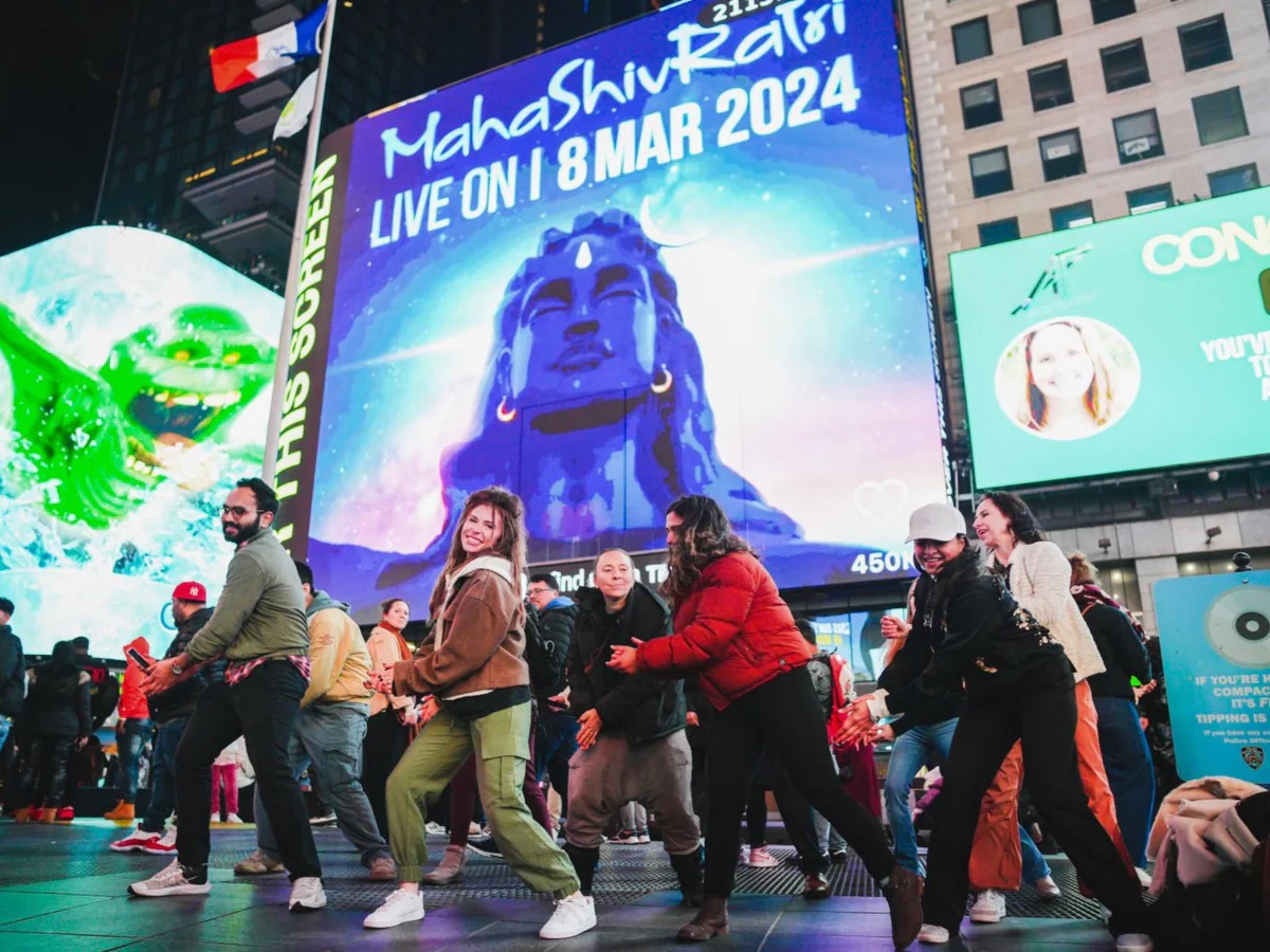 Times Square lights up with Sadhguru on Mahashivratri