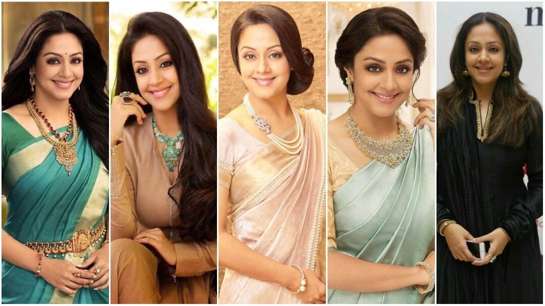 jyothika glamorous look in ivory draped dress and jacket perfect for wedding reception anniversary celebration or dinner 2