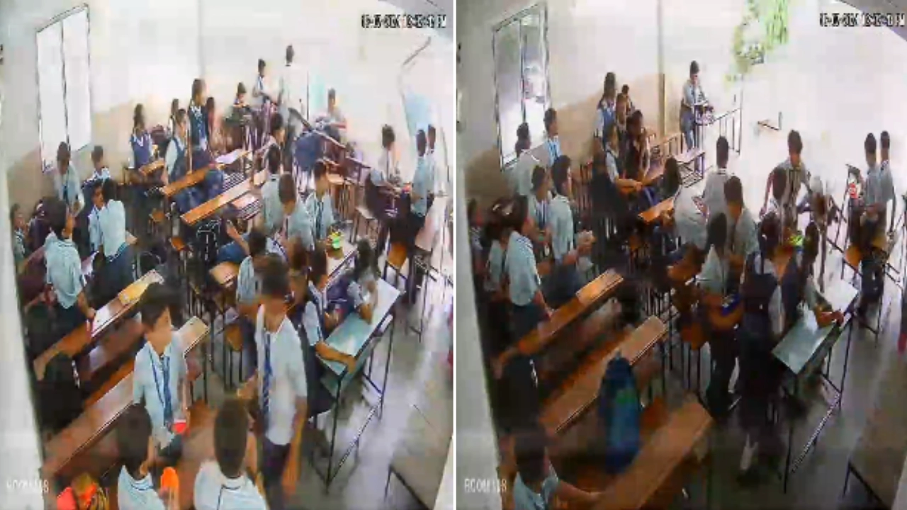 A wall of a school classroom fell during lunch break the accident was caught on CCTV 1