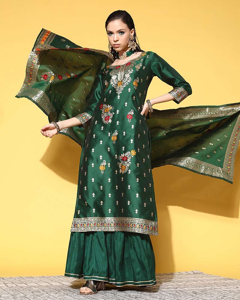 sawan 2024 green colour sharara suits for stylish look 3