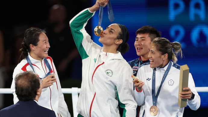 algeria boxer imane khelif beats yang liu to win gold medal at paris 12