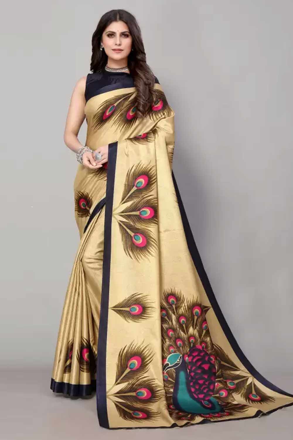 janmashtami 2024 peacock print saree designs for women 2