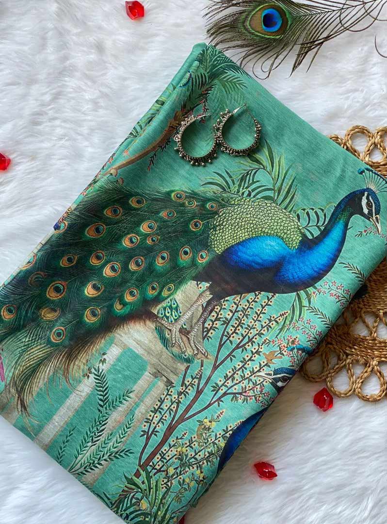 janmashtami 2024 peacock print saree designs for women