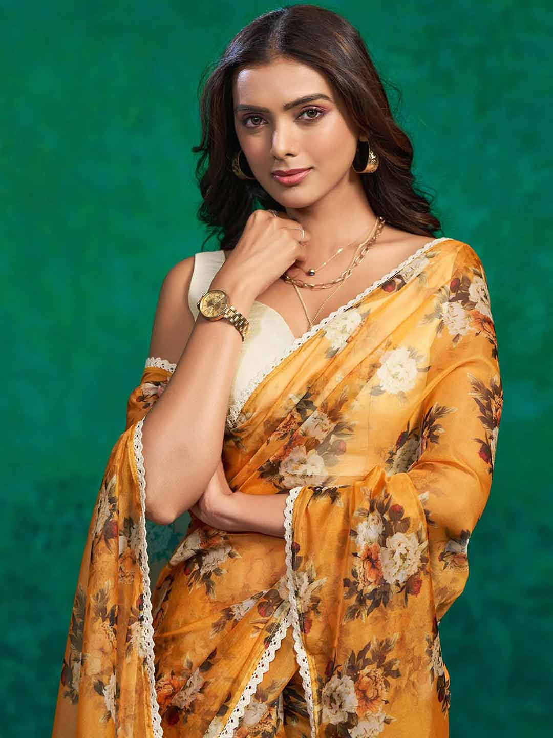 Printed Organza Saree Designs 1727358112073