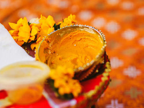 wedding ceremony on haldi applied to bride and groom before marriage1