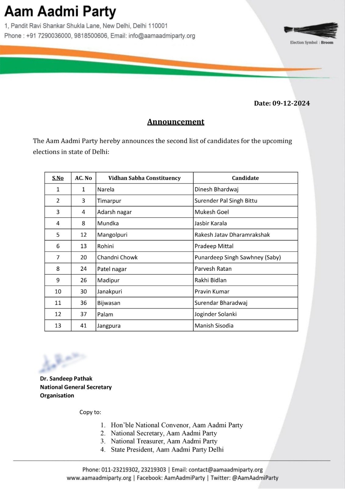 aap released second list for delhi election 2025 manish sisodiya vidhansabha seat changed1