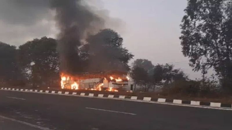 haryana fatehabad private bus fire radha soami sikandarpur dera pilgrims life saved due to driver1