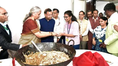 budget 2025 fm nirmala sitharaman takes part in halwa ceremony to mark final stage of preparationsu54745