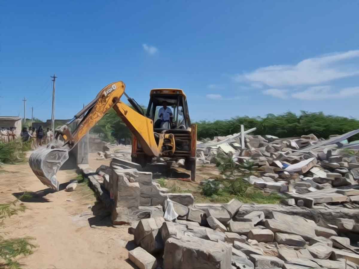 bulldozer action threat on many illegal religious structures in gujarat1