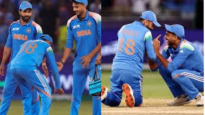 champions trophy 2025 ind vs nz virat kohli touche axar patel feet viral videowerw